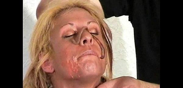  Bizarre worms humiliation and filthy mess degradation of blonde slaveslut